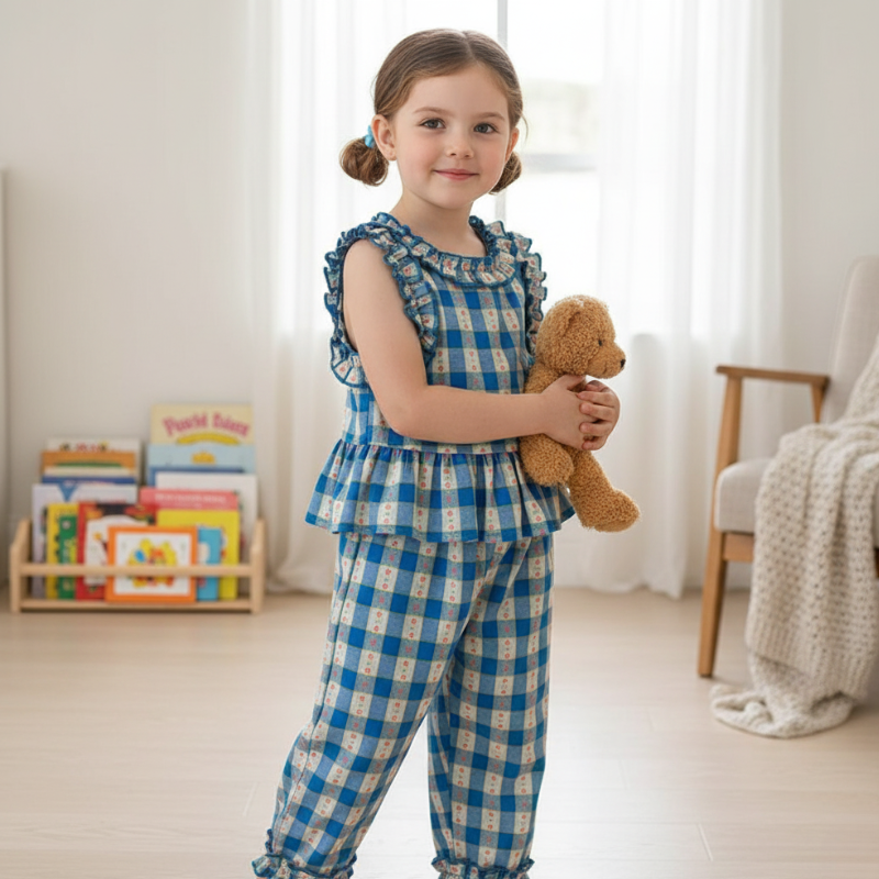 Blue Gingham Ruffle Set