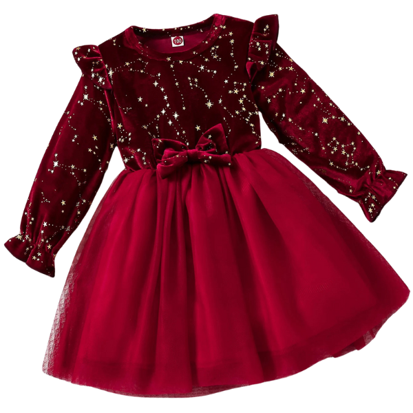 Girls Red Velvet Dress Red / 130(7-8years)
