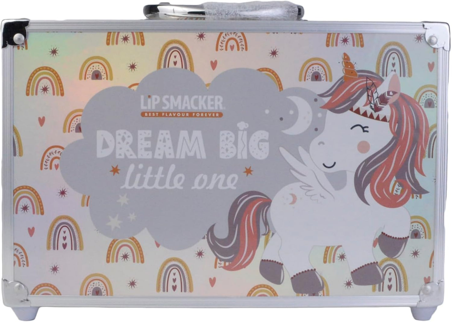 Beauty Train Case, Girls All-In-One Makeup Giftset Including 22 Lip Glosses, 9 Easy-To-Apply Creamy Eyeshadow, 2 Nail Polish, 4 Shimmer Powders and Hair Clips for Your Kids' Creative Look