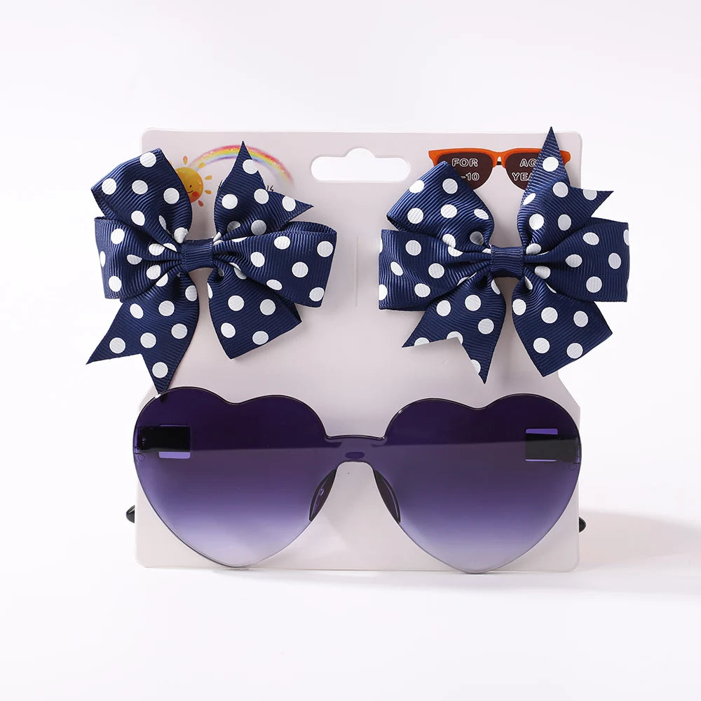 Kids Polka Dot Bow Heart Sunglasses