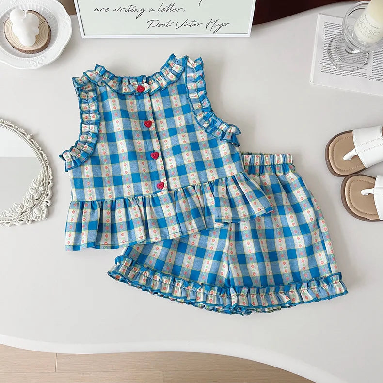 Blue Gingham Ruffle Set