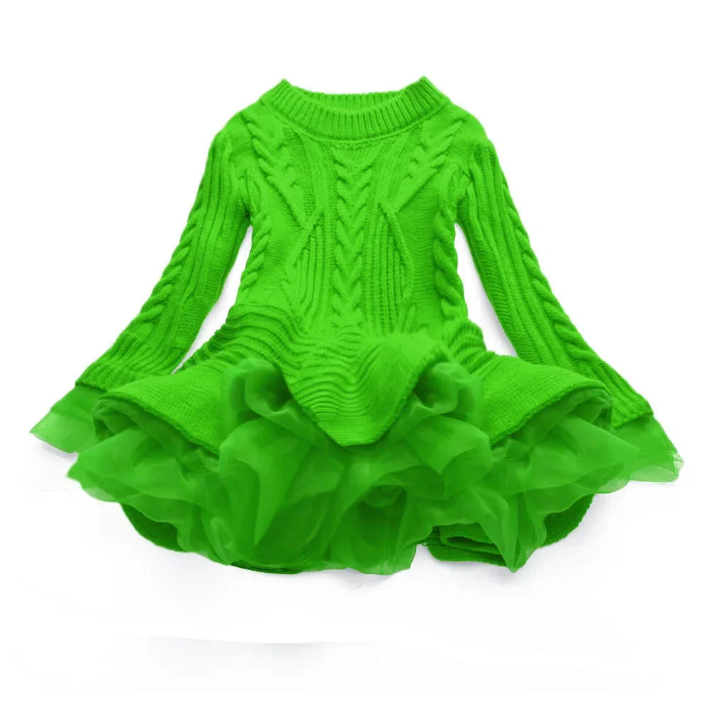 Knitted and Ruffled Girls Winter Dress
