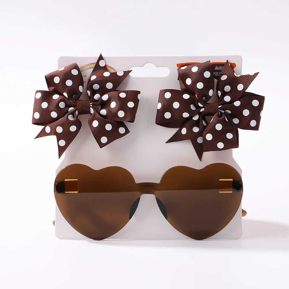 Kids Polka Dot Bow Heart Sunglasses
