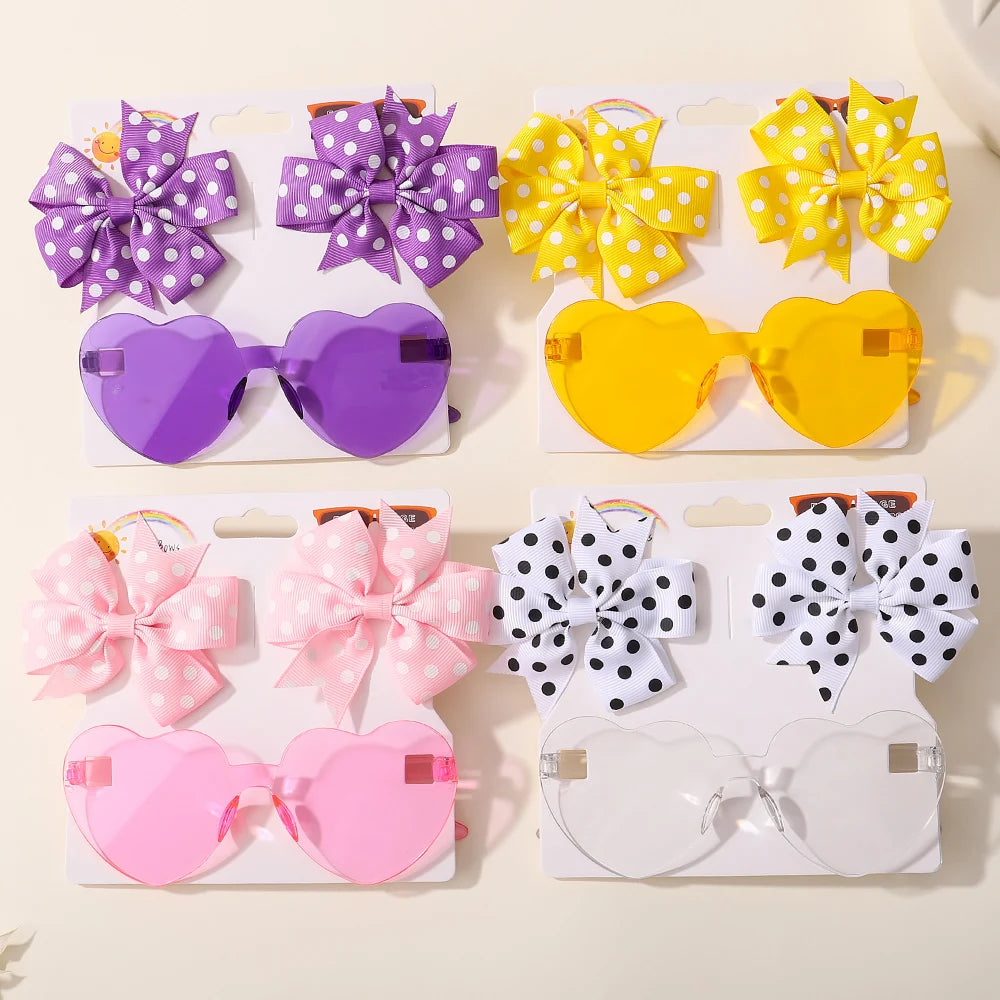 Kids Polka Dot Bow Heart Sunglasses
