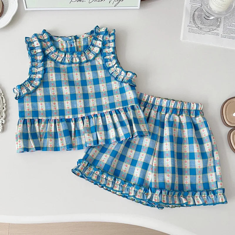 Blue Gingham Ruffle Set