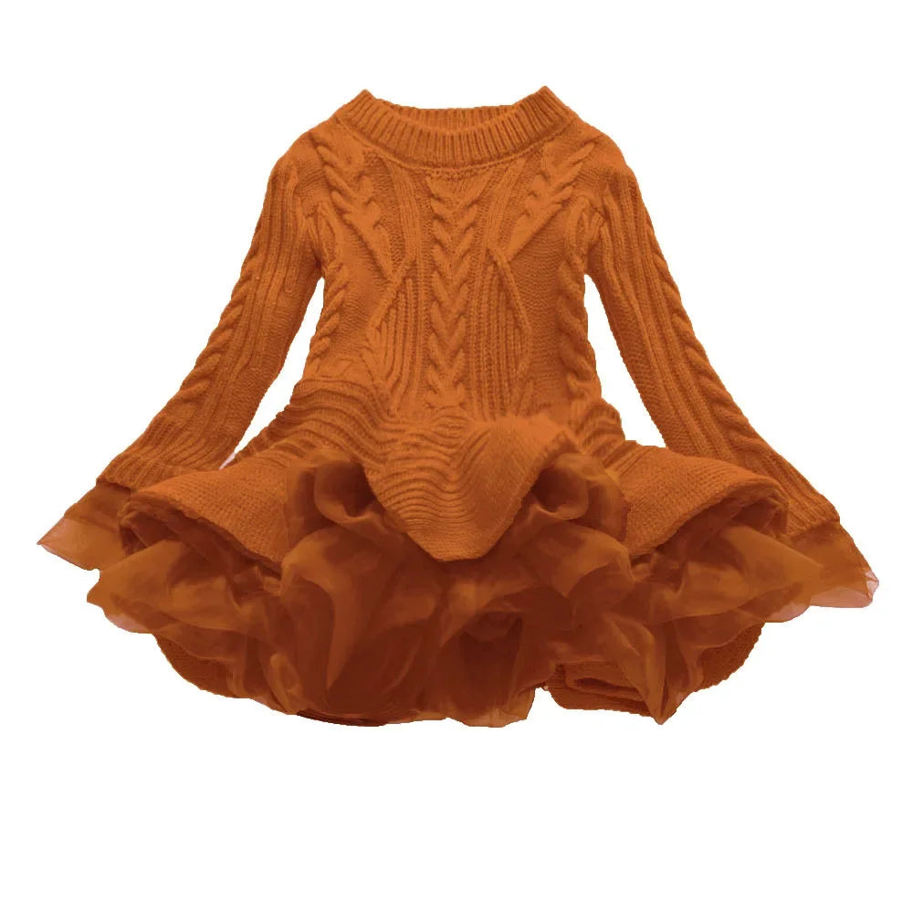 Knitted and Ruffled Girls Winter Dress