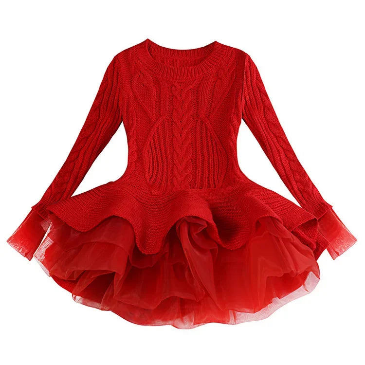 Knitted and Ruffled Girls Winter Dress