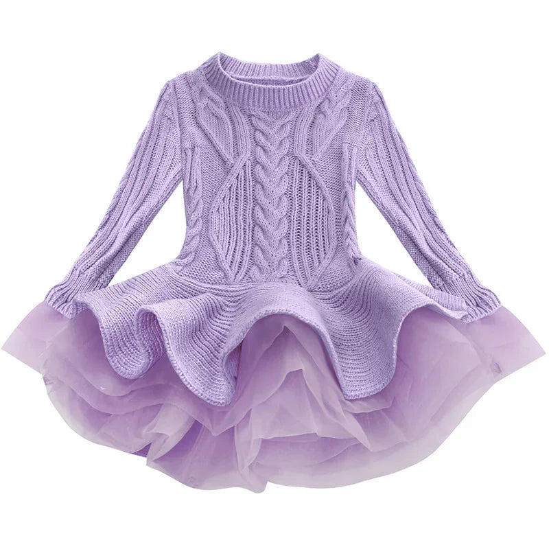 Knitted and Ruffled Girls Winter Dress