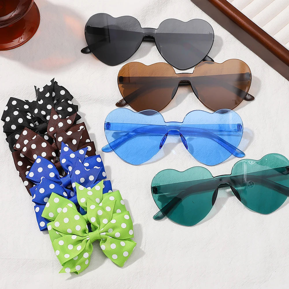 Kids Polka Dot Bow Heart Sunglasses