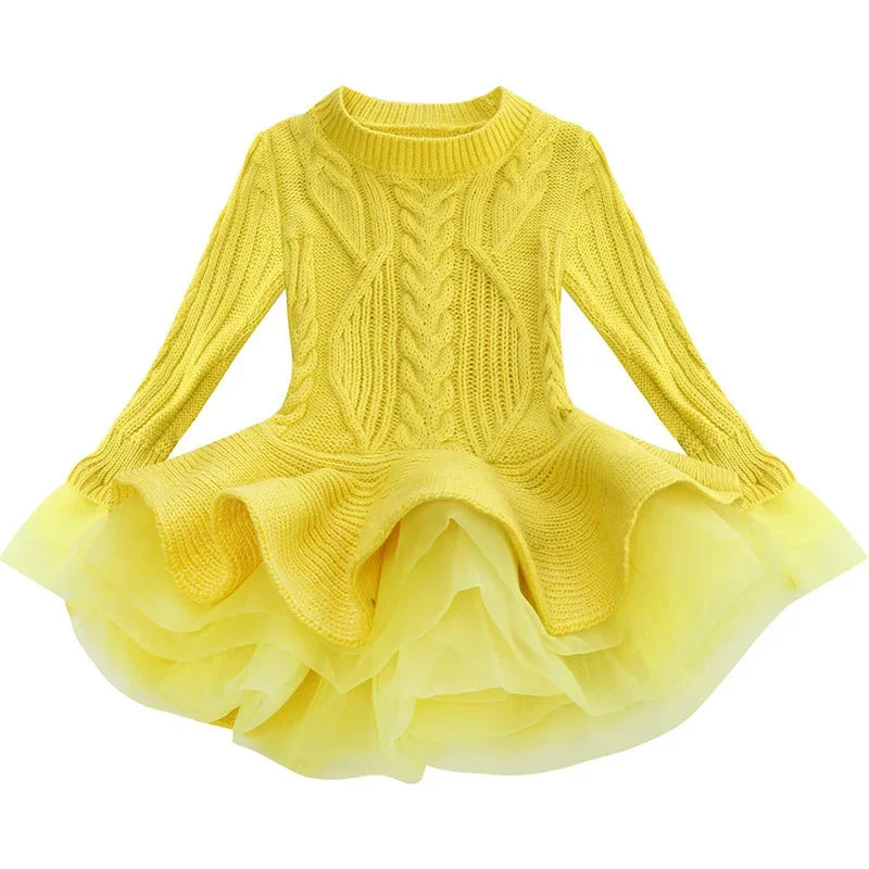 Knitted and Ruffled Girls Winter Dress