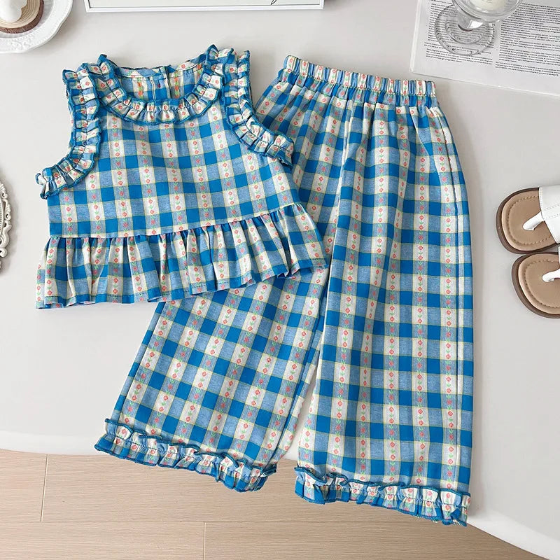 Blue Gingham Ruffle Set