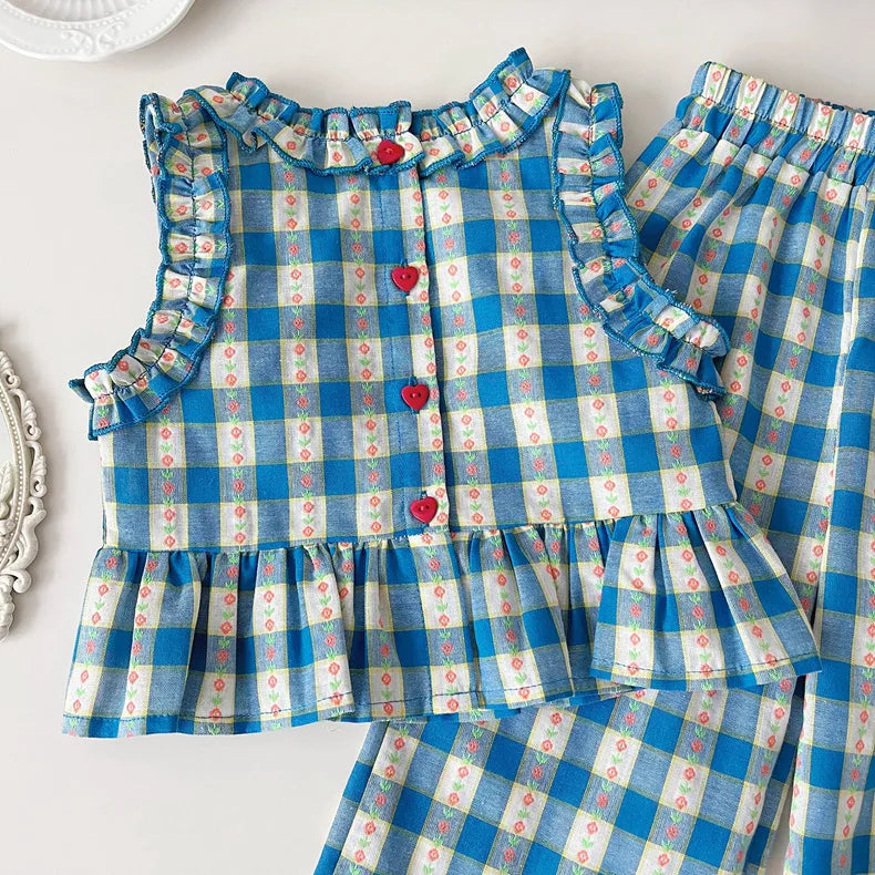 Blue Gingham Ruffle Set