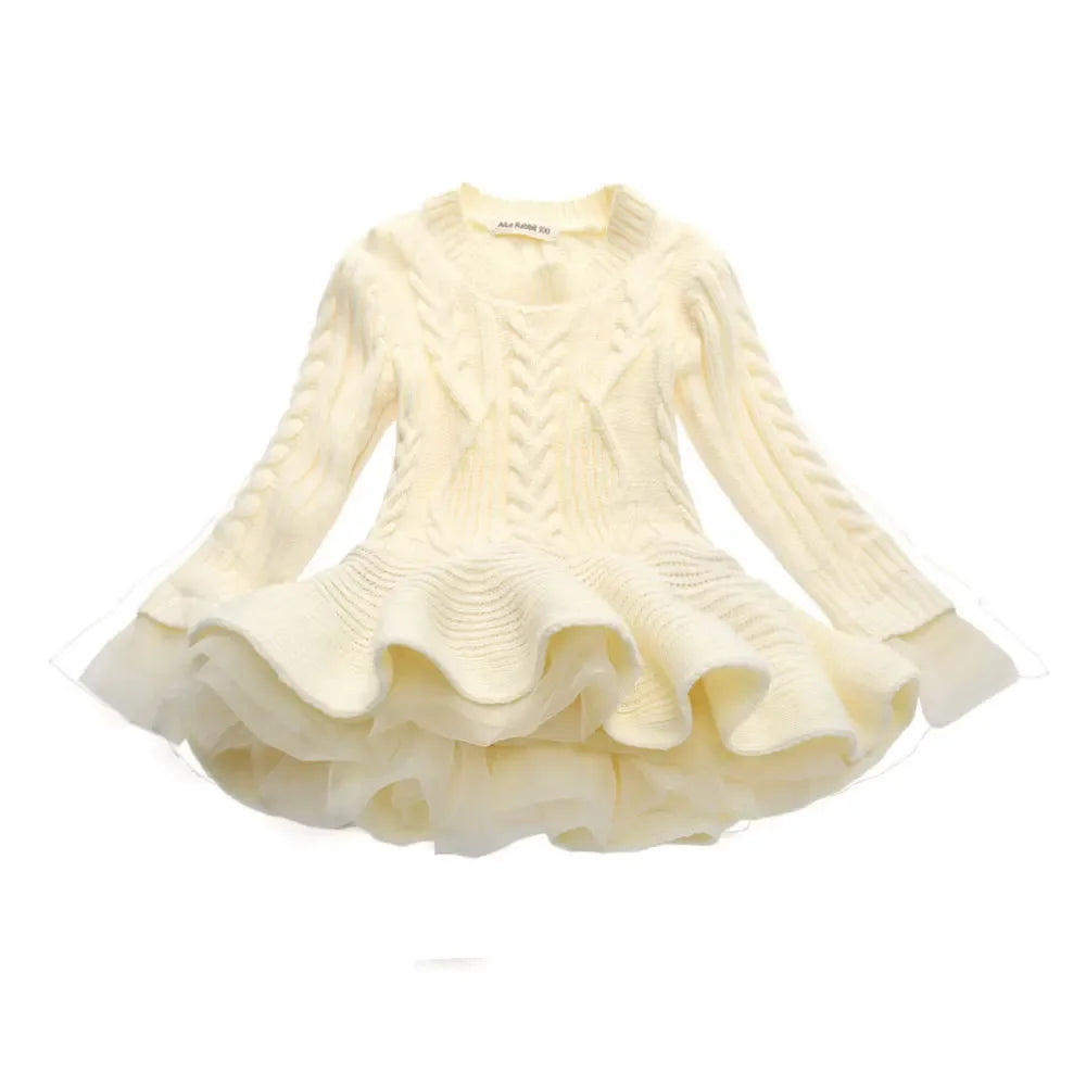 Knitted and Ruffled Girls Winter Dress