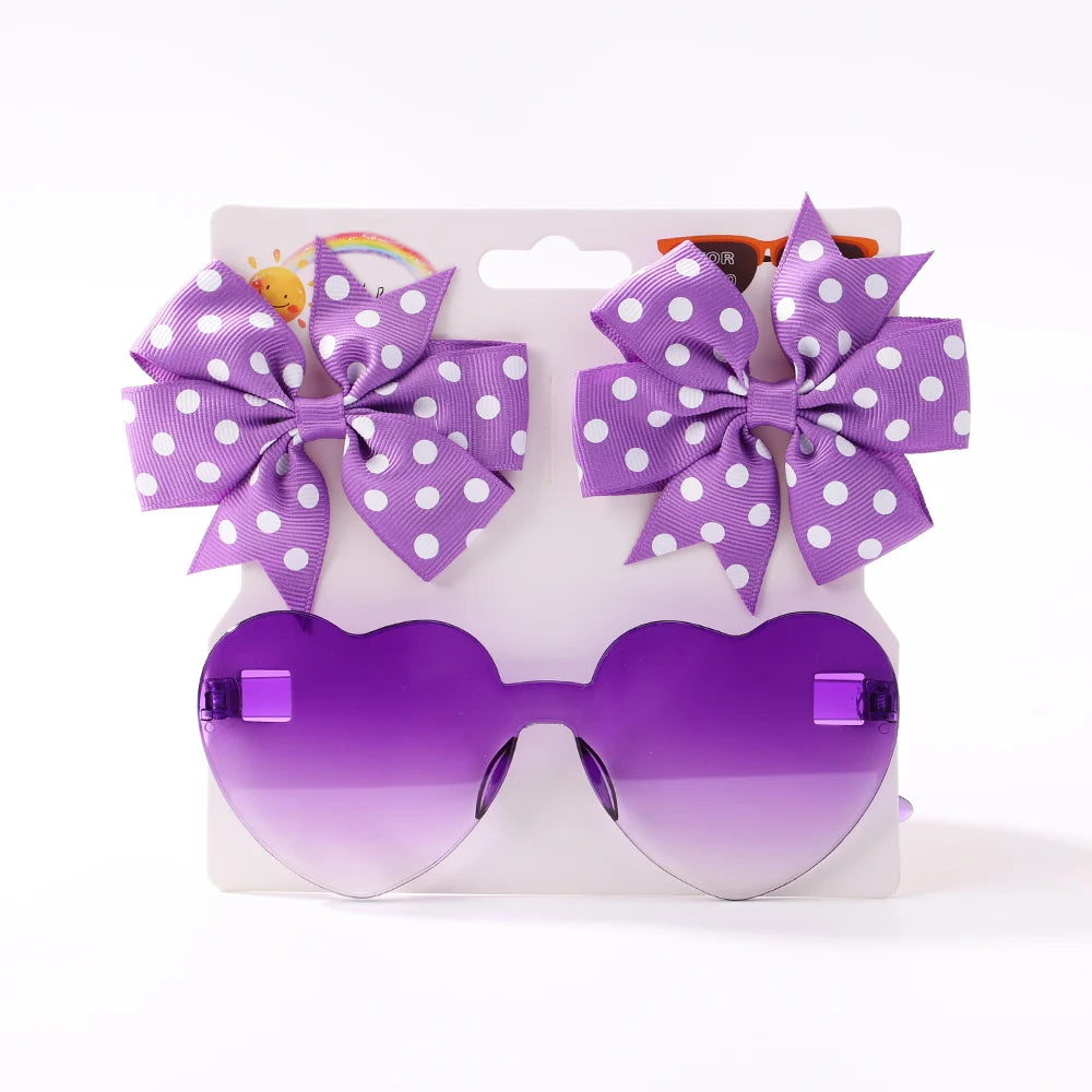 Kids Polka Dot Bow Heart Sunglasses