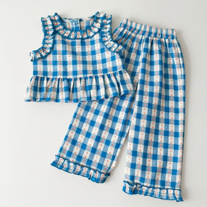 Blue Gingham Ruffle Set
