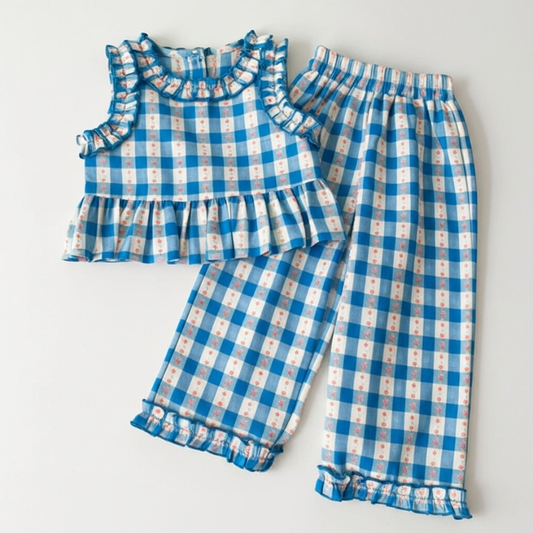 Blue Gingham Ruffle Set