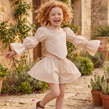 Beige Gingham Cotton Set