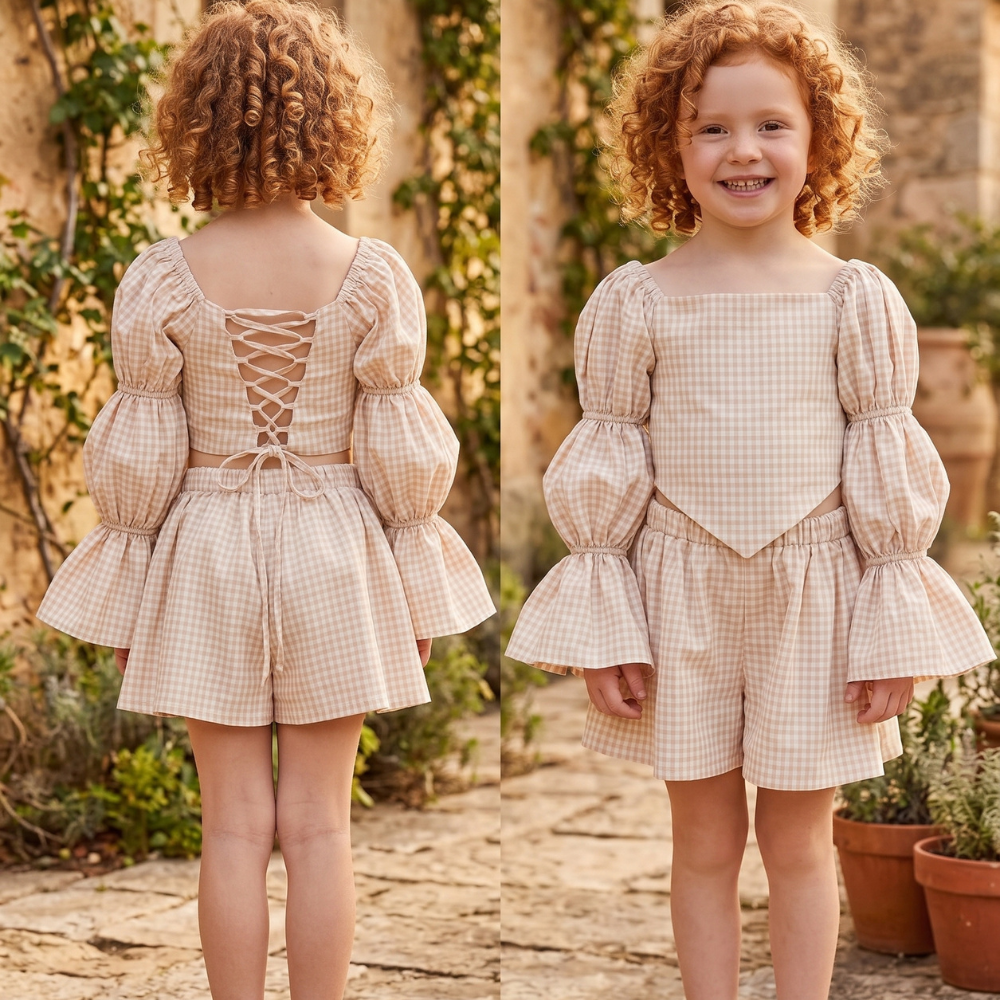 Beige Gingham Cotton Set