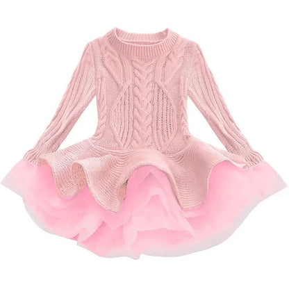 Knitted and Ruffled Girls Winter Dress