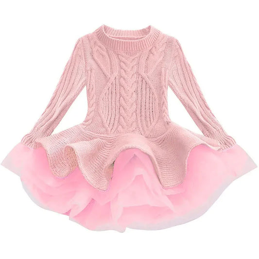 Knitted and Ruffled Girls Winter Dress