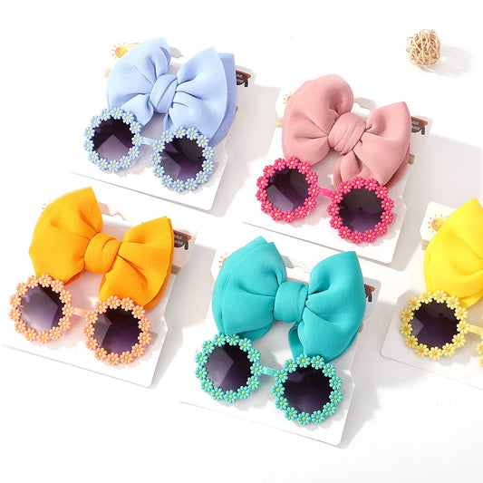 Kids Floral Sunglasses with Matching Headband | Stylish UV Protection