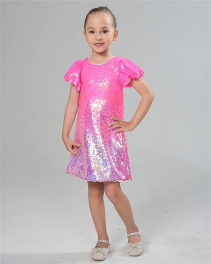 Girls Ombre Hot Pink Sparkling Sequin Diva Dress
