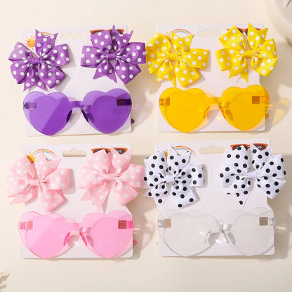 Kids Polka Dot Bow Heart Sunglasses