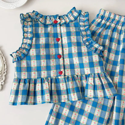 Blue Gingham Ruffle Set