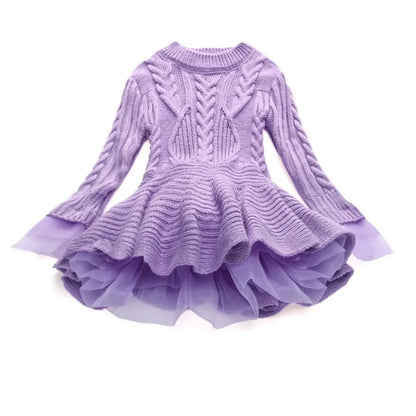 Knitted and Ruffled Girls Winter Dress