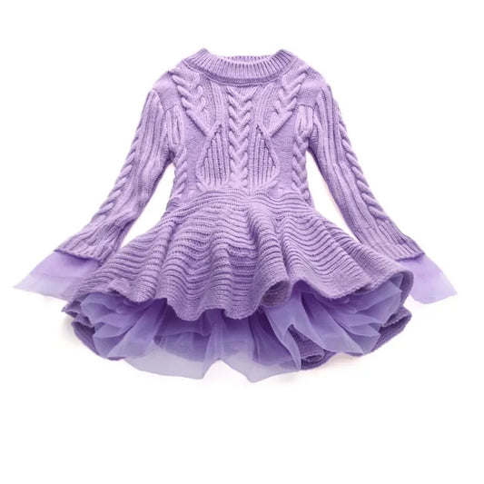 Knitted and Ruffled Girls Winter Dress