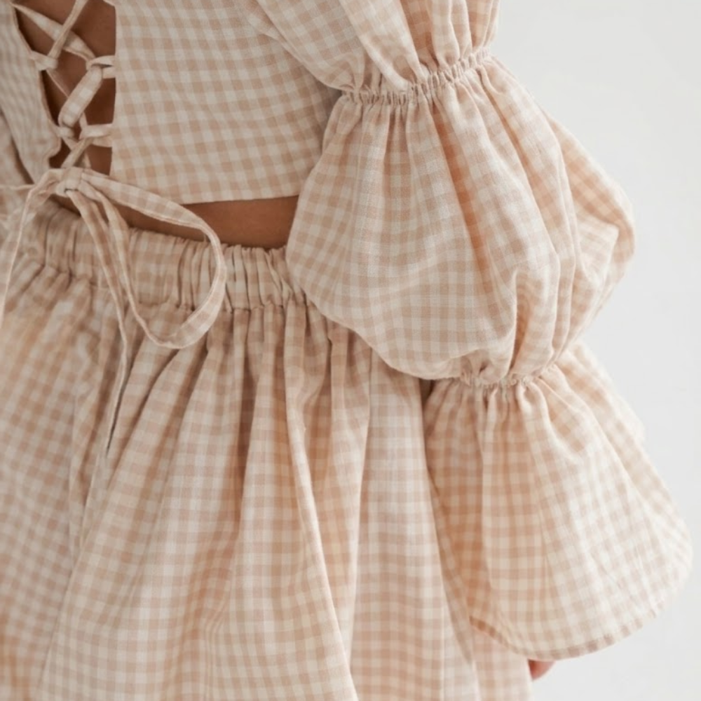 Beige Gingham Cotton Set