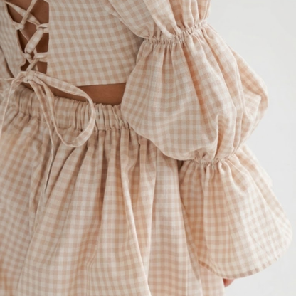 Beige Gingham Cotton Set