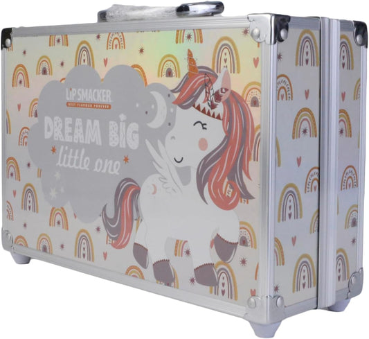 Beauty Train Case, Girls All-In-One Makeup Giftset Including 22 Lip Glosses, 9 Easy-To-Apply Creamy Eyeshadow, 2 Nail Polish, 4 Shimmer Powders and Hair Clips for Your Kids' Creative Look